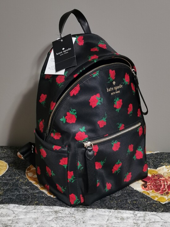 kate spade Handbags - kate spade Black Backpack with Red Rose Print